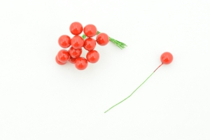 Red Artificial Berry pick, 12MM (lot of 12 bunches) SALE ITEM
